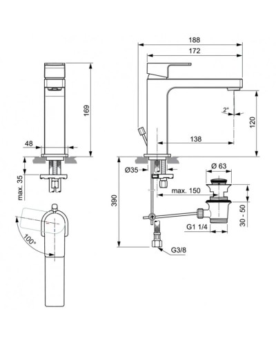 Смеситель для раковины с донным клапаном CoolStart Ideal Standard Edge A7107AA