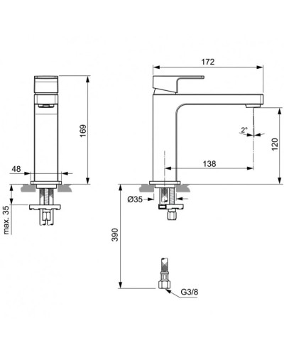 Смеситель для раковины без донного клапана Ideal Standard Edge A7108AA