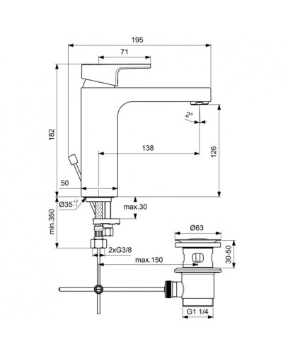 Смеситель для раковины с донным клапаном Ideal Standard Edge A7109AA
