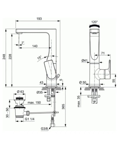 Смеситель для раковины с донным клапаном Ideal Standard Edge A7110AA