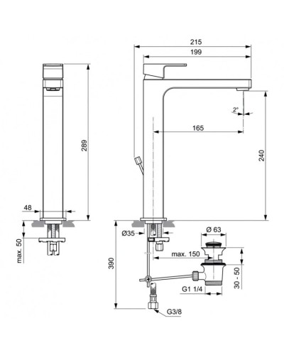 Смеситель для раковины с донным клапаном Ideal Standard Edge A7112AA