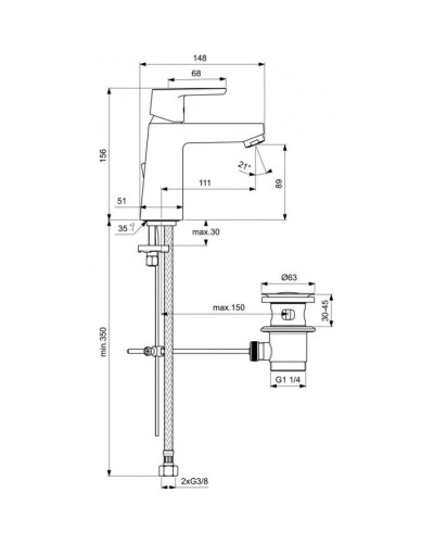 Смеситель для раковины с донным клапаном Ideal Standard Vito B0455AA