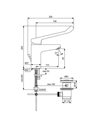 Смеситель для раковины с донным клапаном Ideal Standard Base B5114AA