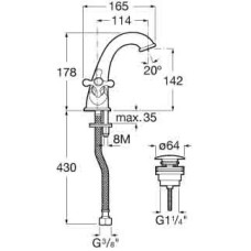 Смеситель для раковины с донным клапаном Roca Carmen 5A3A4BC00