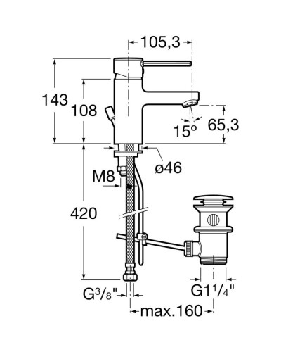 Смеситель для раковины с донным клапаном Roca Targa 5A3060C0M