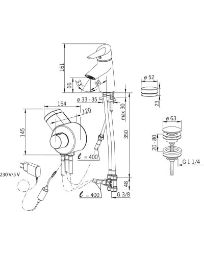 Термостат для раковины с донным клапаном Oras Optima 2701FT