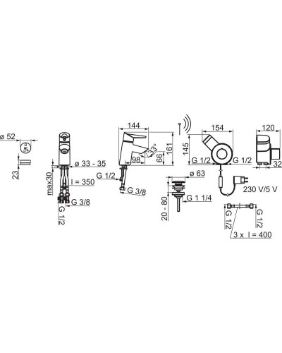 Термостат для раковины с донным клапаном Oras Optima 2701FT
