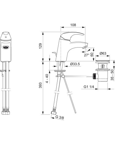 Смеситель для раковины с донным клапаном Oras Polara 1400F