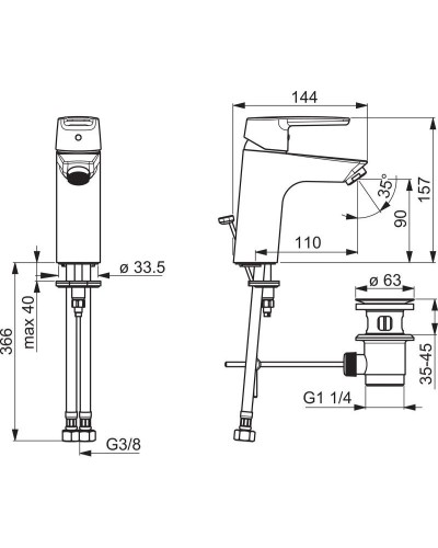 Смеситель для раковины с донным клапаном Oras Saga New 3914F
