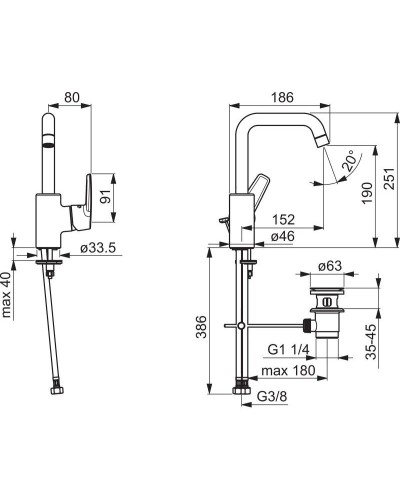 Смеситель для раковины с донным клапаном Oras Saga New 3909F