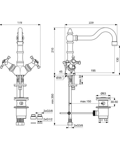 Смеситель для раковины с донным клапаном Ideal Standard Reflections B9654AA