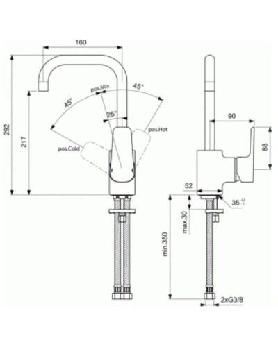 Смеситель для раковины без донного клапана Ideal Standard Ceraplan III B0708AA