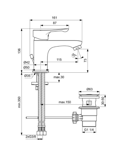 Смеситель для раковины с донным клапаном Ideal Standard Alpha BC486AA
