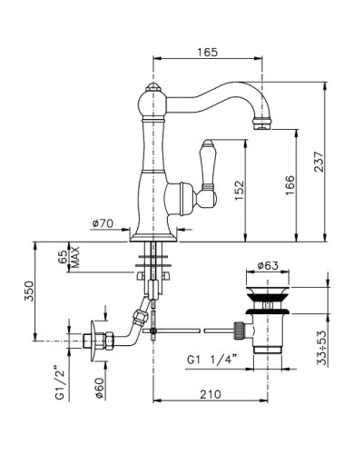 Смеситель для раковины с донным клапаном Nicolazzi El Capitan 3452BZ75C