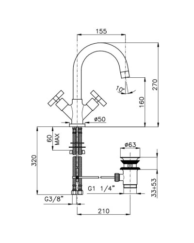 Смеситель для раковины с донным клапаном Nicolazzi Monte Croce 2236CR27