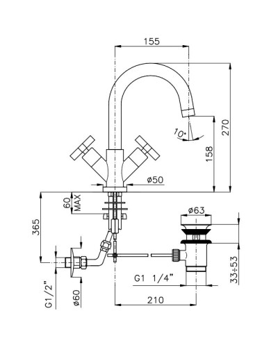 Смеситель для раковины с донным клапаном Nicolazzi Mac Kinley 05 2236GO29