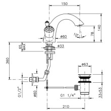 Смеситель для раковины с донным клапаном Nicolazzi Cristallo 2032CR22