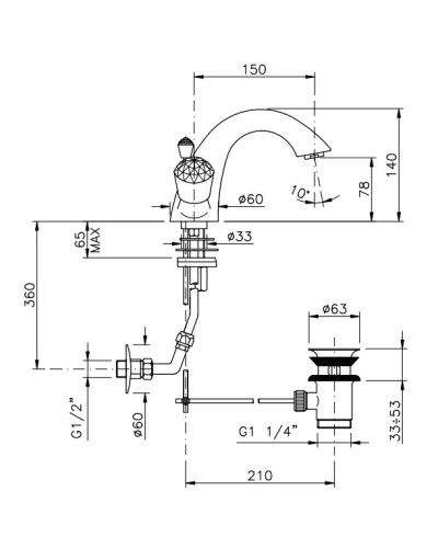 Смеситель для раковины с донным клапаном Nicolazzi Cristallo 2032CR22