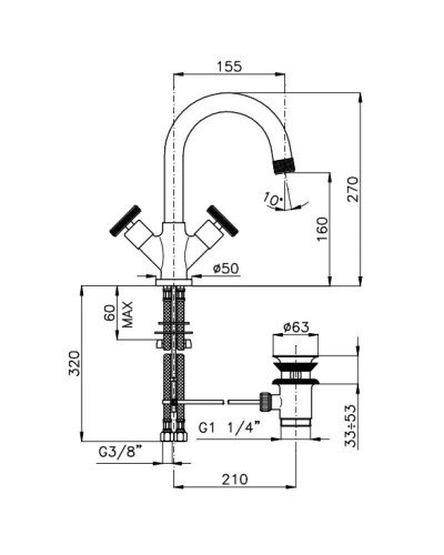 Смеситель для раковины с донным клапаном Nicolazzi Arena 3336CR44