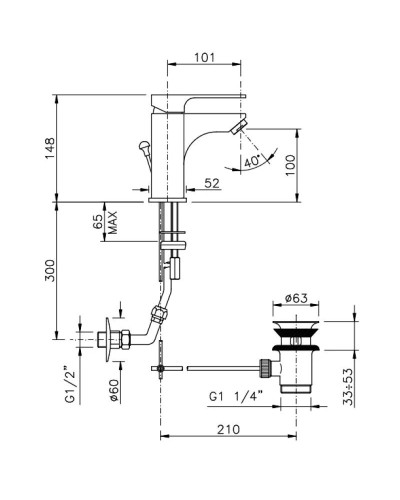Смеситель для раковины с донным клапаном Nicolazzi Jungfrau 3102CR64