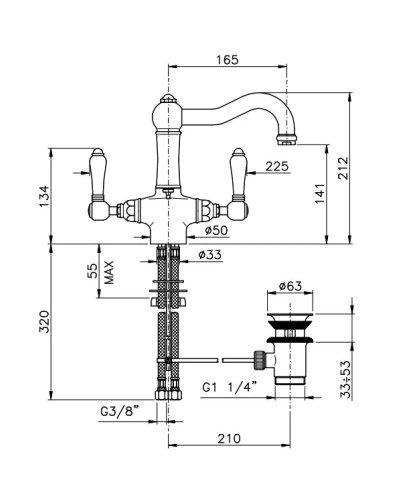 Смеситель для раковины с донным клапаном Nicolazzi Half Dome 1432GO70