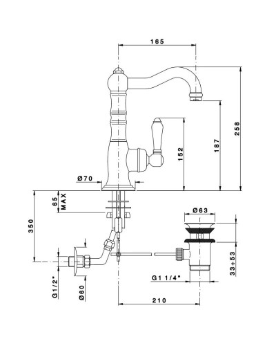 Смеситель для раковины с донным клапаном Nicolazzi El Capitan 3458CR75C