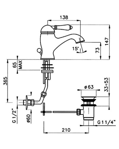 Смеситель для раковины с донным клапаном Nicolazzi P. Mont Blanc Antica 3402CR76A