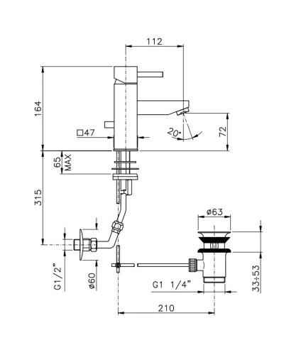 Смеситель для раковины с донным клапаном Nicolazzi Antelao 3802CR