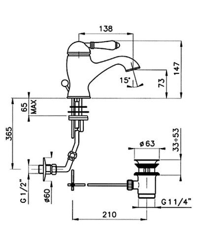 Смеситель для раковины с донным клапаном Nicolazzi Forest 3402TB77