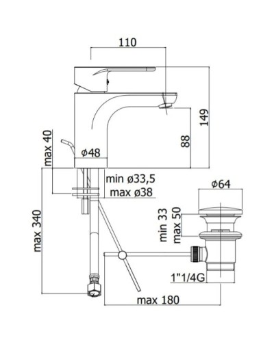 Смеситель для раковины с донным клапаном Paffoni Green GR075CR