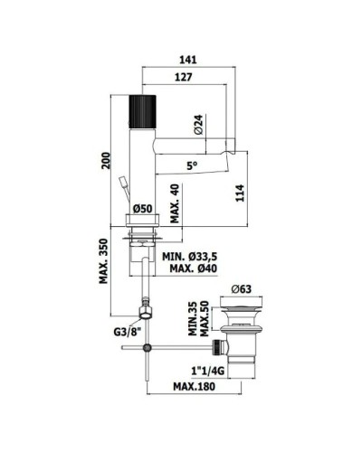 Смеситель для раковины с донным клапаном Paffoni Jo JO071KNO