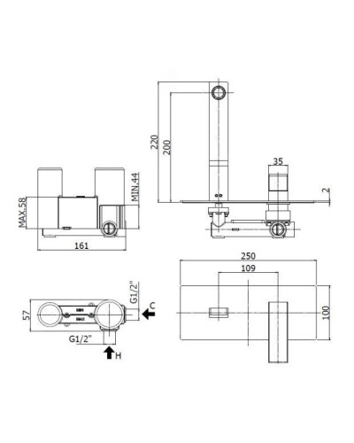 Смеситель для раковины без донного клапана Paffoni Level LEA105CR