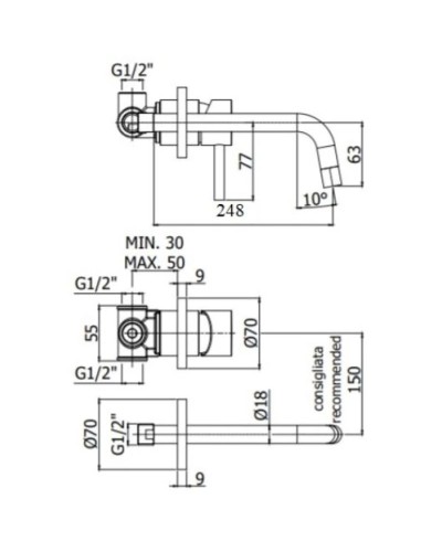 Смеситель для раковины без донного клапана Paffoni Light LIG007HG70