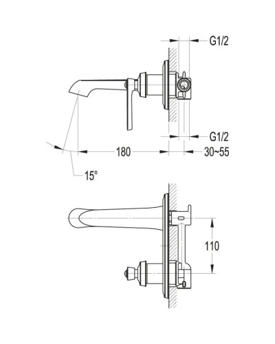 Смеситель для раковины без донного клапана Cezares LIBERTY-F-BLI-01-W0