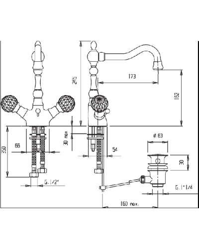 Смеситель для раковины, высокий CEZARES ATLANTIS-LS2-A-03/24-Sw/M