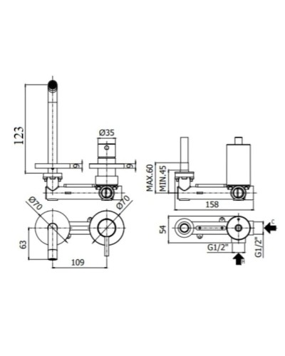 Смеситель для раковины без донного клапана Paffoni Light LIG104HG70