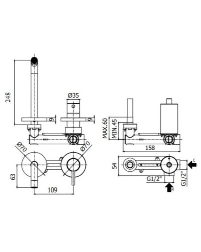 Смеситель для раковины без донного клапана Paffoni Light LIG106HG70