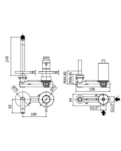 Смеситель для раковины без донного клапана Paffoni Light LIG106NO70