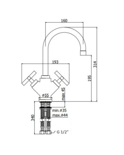 Смеситель для раковины без донного клапана Paffoni Quattro QTV078CR