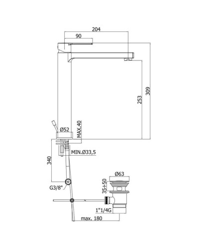 Смеситель для раковины с донным клапаном Paffoni Ringo RIN085NO