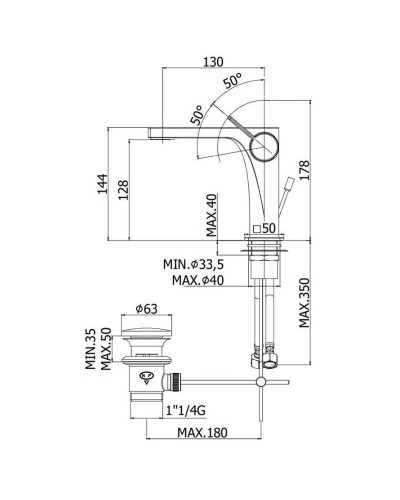 Смеситель для раковины с донным клапаном Paffoni Rock RO075CR