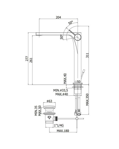 Смеситель для раковины с донным клапаном Paffoni Rock RO085CR