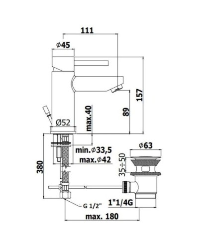 Смеситель для раковины с донным клапаном Paffoni Stick SK071HKCR