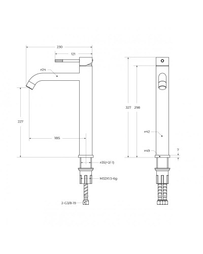 Смеситель для накладной раковины без донного клапана CEZARES RELAX-LC1-IN-W0