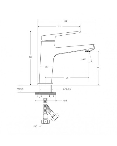 Смеситель для раковины без донного клапана BelBagno ARDENTE-LVM-CRM-W0