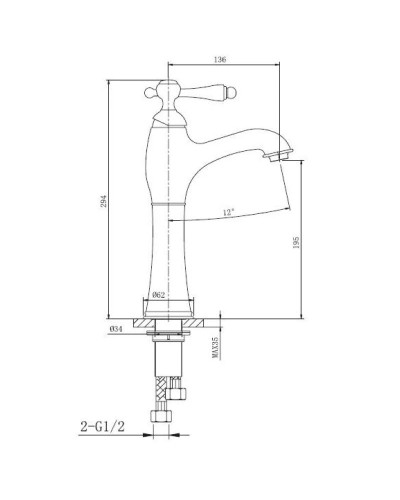 Смеситель для раковины с донным клапаном Caprigo Fonte 12-525-vot