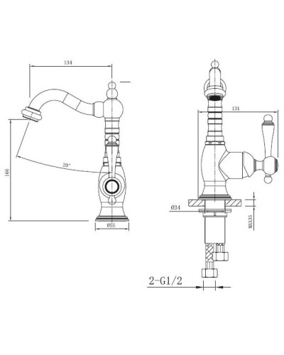 Смеситель для раковины с донным клапаном Caprigo Fonte 12-524-vot