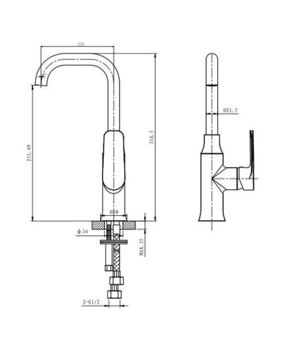 Смеситель для раковины без донного клапана Caprigo Atlantic 51-024-crm