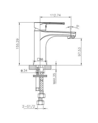 Смеситель для раковины без донного клапана Caprigo Atlantic 51-020-crm