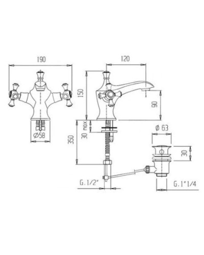 Смеситель для раковины с донным клапаном Caprigo Monarch 41-020-oro